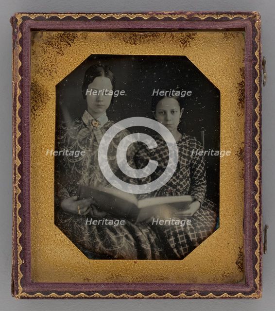 Untitled (Portrait of Seated Two Girls Holding a Book), 1848. Creator: Unknown.