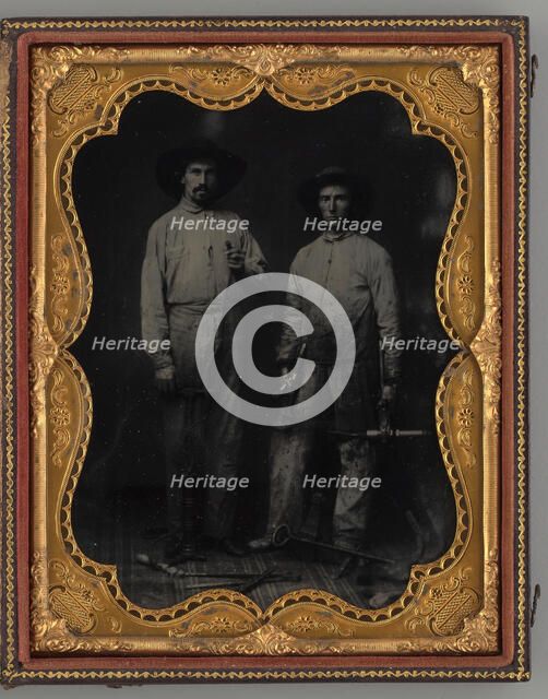 Untitled (Portrait of Standing Two Men Holding Tools), 1875. Creator: Jesse Harrison Whitehurst.