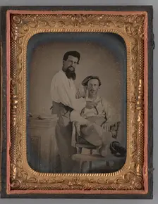 Untitled (Portrait of Two Men; a Barber and Client), 1863. Creator: Unknown