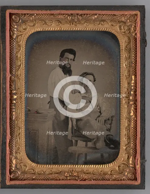 Untitled (Portrait of Two Men; a Barber and Client), 1863. Creator: Unknown.