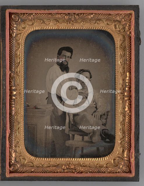 Untitled (Portrait of Two Men; a Barber and Client), 1863. Creator: Unknown.