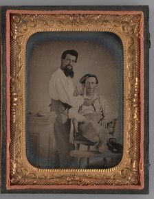 Untitled (Portrait of Two Men; a Barber and Client), 1863. Creator: Unknown