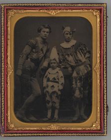 Untitled (Portrait of two Men and one Boy, Dressed in Clown Costumes), 1865. Creator: Unknown