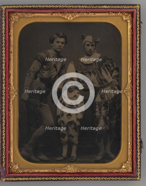 Untitled (Portrait of two Men and one Boy, Dressed in Clown Costumes), 1865. Creator: Unknown.