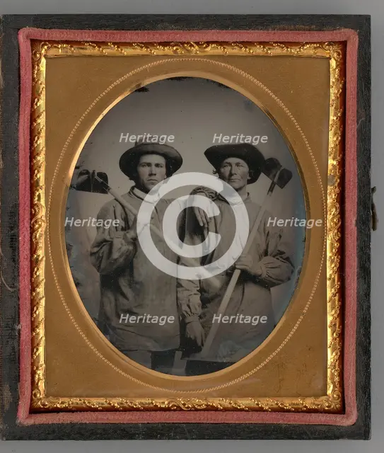 Untitled (Portrait of Two Men Holding Shovels), 1868. Creator: Unknown.