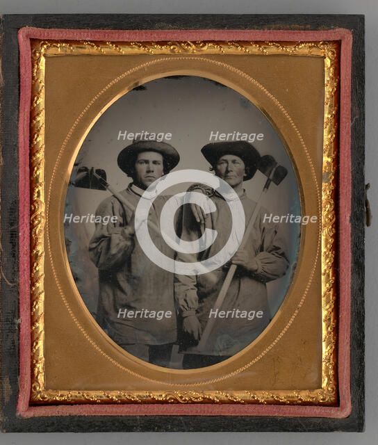 Untitled (Portrait of Two Men Holding Shovels), 1868. Creator: Unknown.
