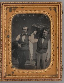 Untitled (Portrait of Two Standing Men Carrying Trunks), 1855. Creator: Unknown