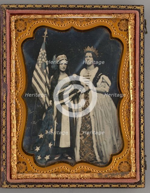 Untitled (Portrait of Two Standing Women Holding an American Flag), 1856. Creator: Unknown.