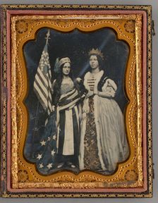 Untitled (Portrait of Two Standing Women Holding an American Flag), 1856. Creator: Unknown