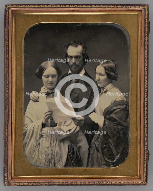 Untitled (Portrait of Two Women and One Man), 1855. Creator: Unknown.