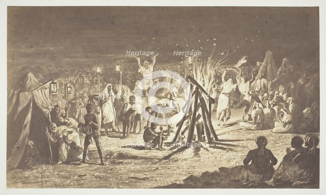 Untitled [Painting of The Campfires at Camp de Chalons by Bénédict Masson], 1857.  Creator: Gustave Le Gray.