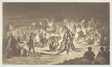Untitled [Painting of The Campfires at Camp de Chalons by Bénédict Masson], 1857. Creator: Gustave Le Gray