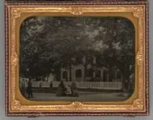 Untitled (People in front of a Building), 1861. Creator: Unknown
