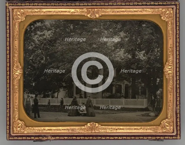 Untitled (People in front of a Building), 1861. Creator: Unknown.
