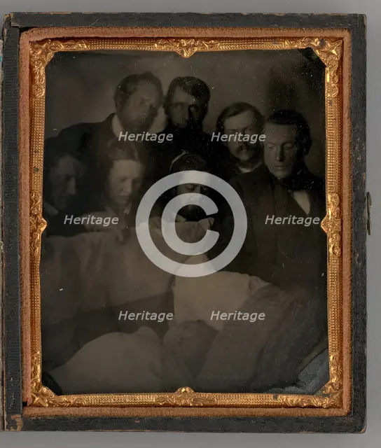 Untitled (People Standing Around a Open Casket), 1870. Creator: Unknown.