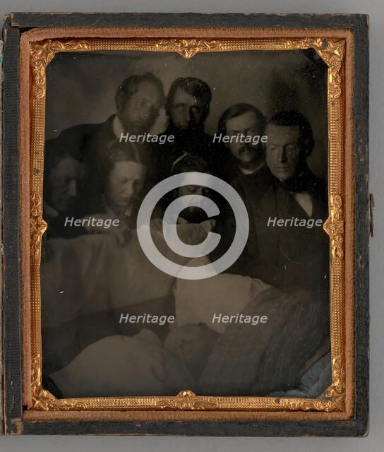 Untitled (People Standing Around a Open Casket), 1870. Creator: Unknown.