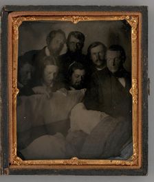 Untitled (People Standing Around a Open Casket), 1870. Creator: Unknown