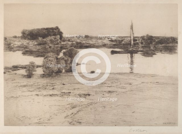 Untitled (River Scene with Boat), 1891. Creator: Charles A Platt.