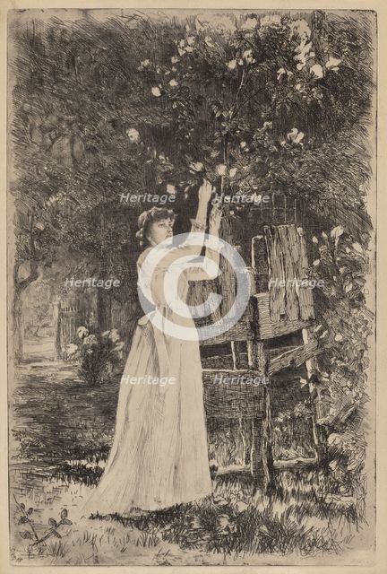 Untitled (Woman Picking Blossoms), c. 1890. Creator: Charles Yardley Turner.