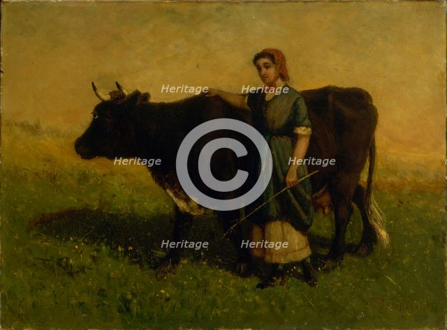 Untitled (woman walking with cow), ca. 1869. Creator: Edward Mitchell Bannister.