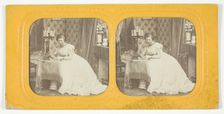 Untitled [woman writing], 1875/99. Creator: Unknown