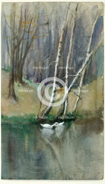 Untitled (Wood Scene with Birch Trees and Ducks), n.d. Creator: Edward Mitchell Bannister.
