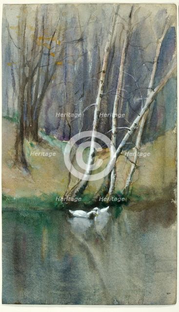 Untitled (Wood Scene with Birch Trees and Ducks), n.d. Creator: Edward Mitchell Bannister.