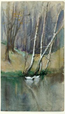 Untitled (Wood Scene with Birch Trees and Ducks), n.d. Creator: Edward Mitchell Bannister