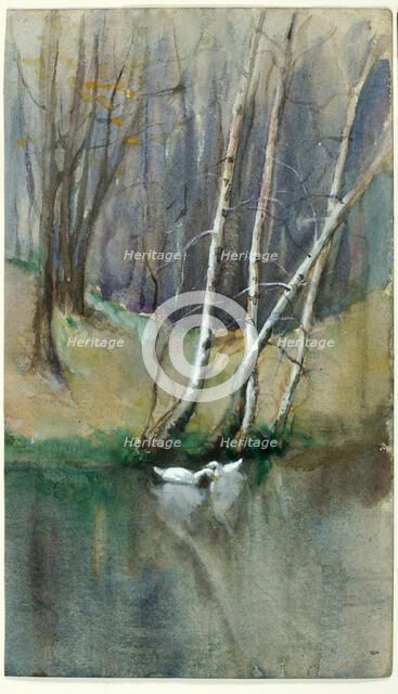 Untitled (Wood Scene with Birch Trees and Ducks), n.d. Creator: Edward Mitchell Bannister.