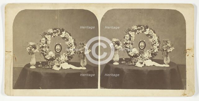 Untitled [wreath with portrait], 1875/99.  Creator: Unknown.