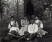 Untitled (Three Women, Two Men), c1900, printed c1980. Creator: Unknown