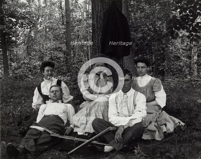 Untitled (Three Women, Two Men), c1900, printed c1980. Creator: Unknown.