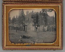 Untitled (Two Men Wearing Top Hats, Leaning on a White Picket Fence), 1853. Creator: William J. Shew