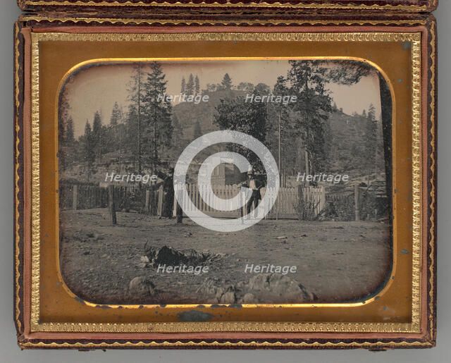 Untitled (Two Men Wearing Top Hats, Leaning on a White Picket Fence), 1853. Creator: William J. Shew.