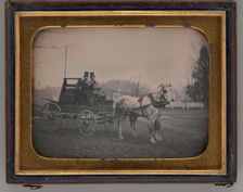 Untitled (Two Men with Top Hats atop a Horse-Drawn Carriage), 1850. Creator: Unknown