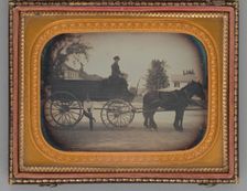 Untitled (Two Men and a Horse-Drawn Carriage), 1857. Creator: Unknown