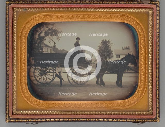 Untitled (Two Men and a Horse-Drawn Carriage), 1857. Creator: Unknown.