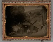 Untitled (Two Miners in Front of a Shack), 1857. Creator: Unknown