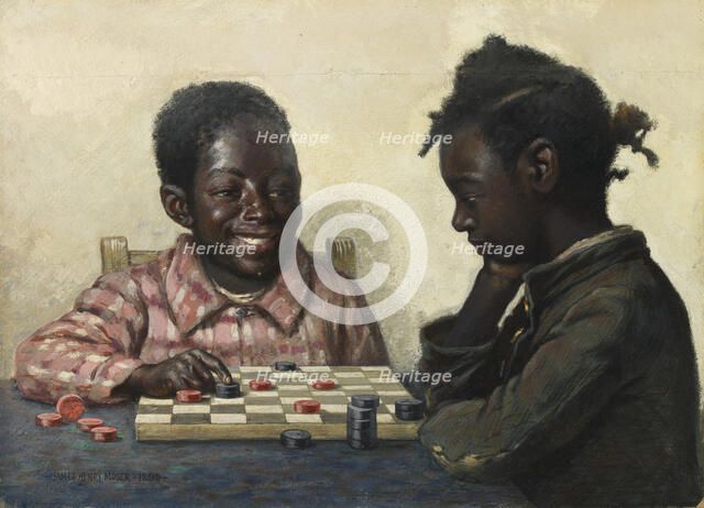 Untitled (Two Children Playing Checkers), late 19th-early 20th century. Creator: James Henry Moser.
