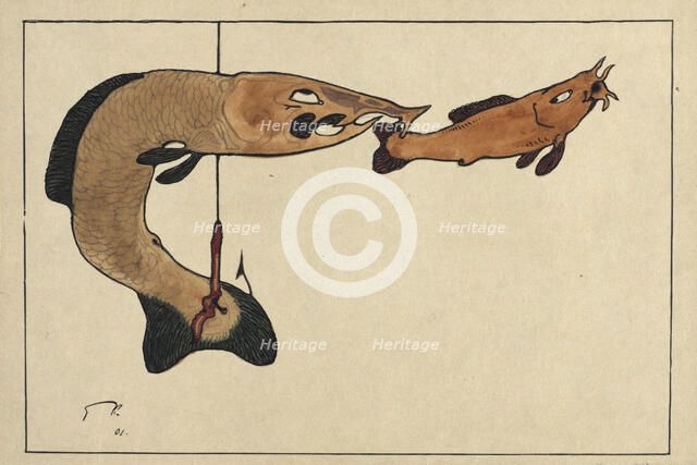 Untitled (Two fishes, one on a hook), 1901. Artist: Klee, Paul (1879-1940)
