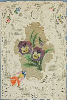 Untitled Valentine (Large Purple and Yellow Flowers), 1815/30, inscribed 1865. Creator: Dobbs, Kidd & Co