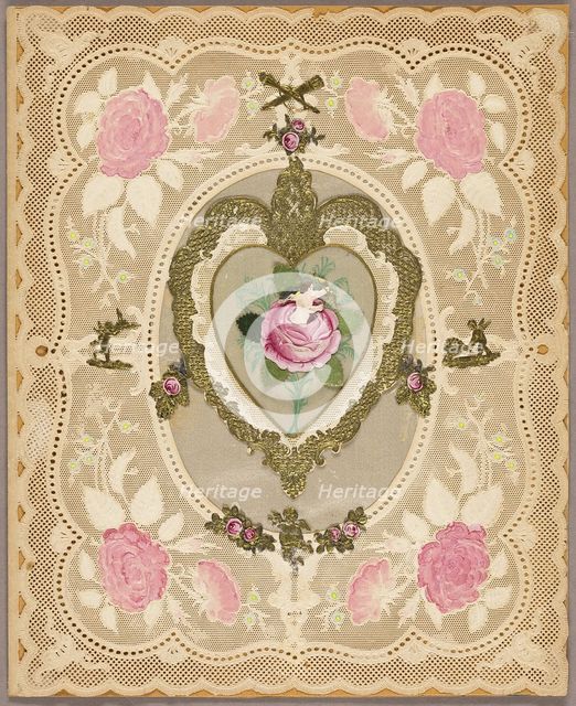 Untitled Valentine (Pink Flowers and Putti), 1834. Creator: Unknown.