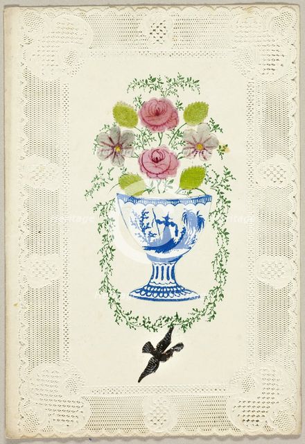 Untitled Valentine (Vase of Flowers with Bird), c. 1840. Creator: George Kershaw.