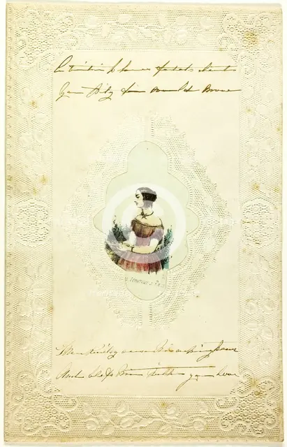 Untitled Valentine (Woman in Pink Dress), c. 1840. Creator: Unknown.