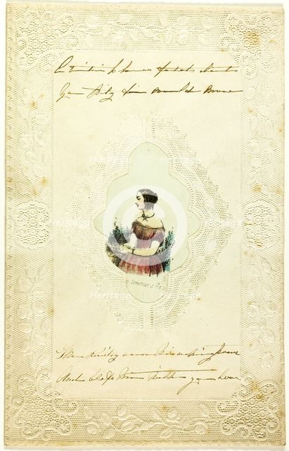 Untitled Valentine (Woman in Pink Dress), c. 1840. Creator: Unknown.