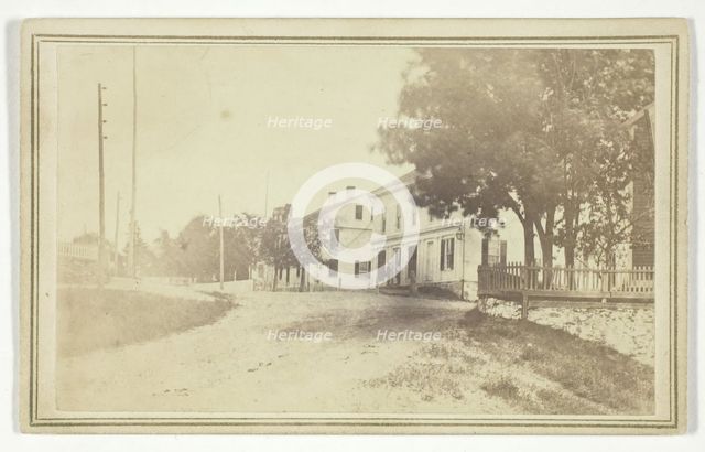Untitled (view of road with white clapboard houses), mid-late 19th century.  Creator: T. Holmes.
