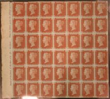 Unused block of forty-two "Penny Red-Brown" postage stamps of Queen Vi..., issued February 10, 1841. Creator: Unknown