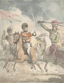 Unused study for a plate to "Hungarian and Highland Broadsword Exercise" Feb. 12, 1799, ca 1799. Creator: Attributed to Thomas Rowlandson