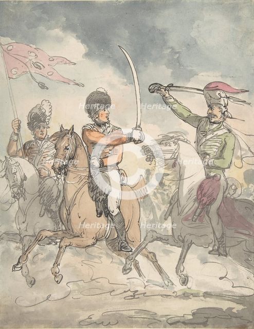 Unused study for a plate to "Hungarian and Highland Broadsword Exercise" Feb. 12, 1799, ca 1799. Creator: Attributed to Thomas Rowlandson.