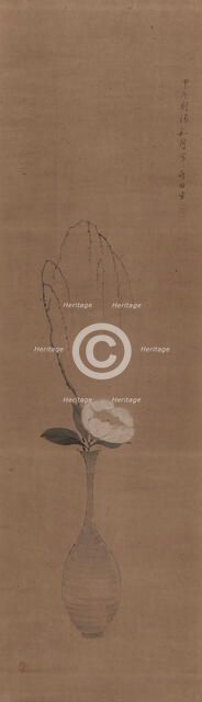 Unusual representation of a white magnolia and a willow branch, 1834. Creator: Chikuden; Tanomura (1777-1835).